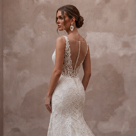 Romantic Ivory Lace Fit-and-Flare Wedding Dress for Intimate Vow Renewal