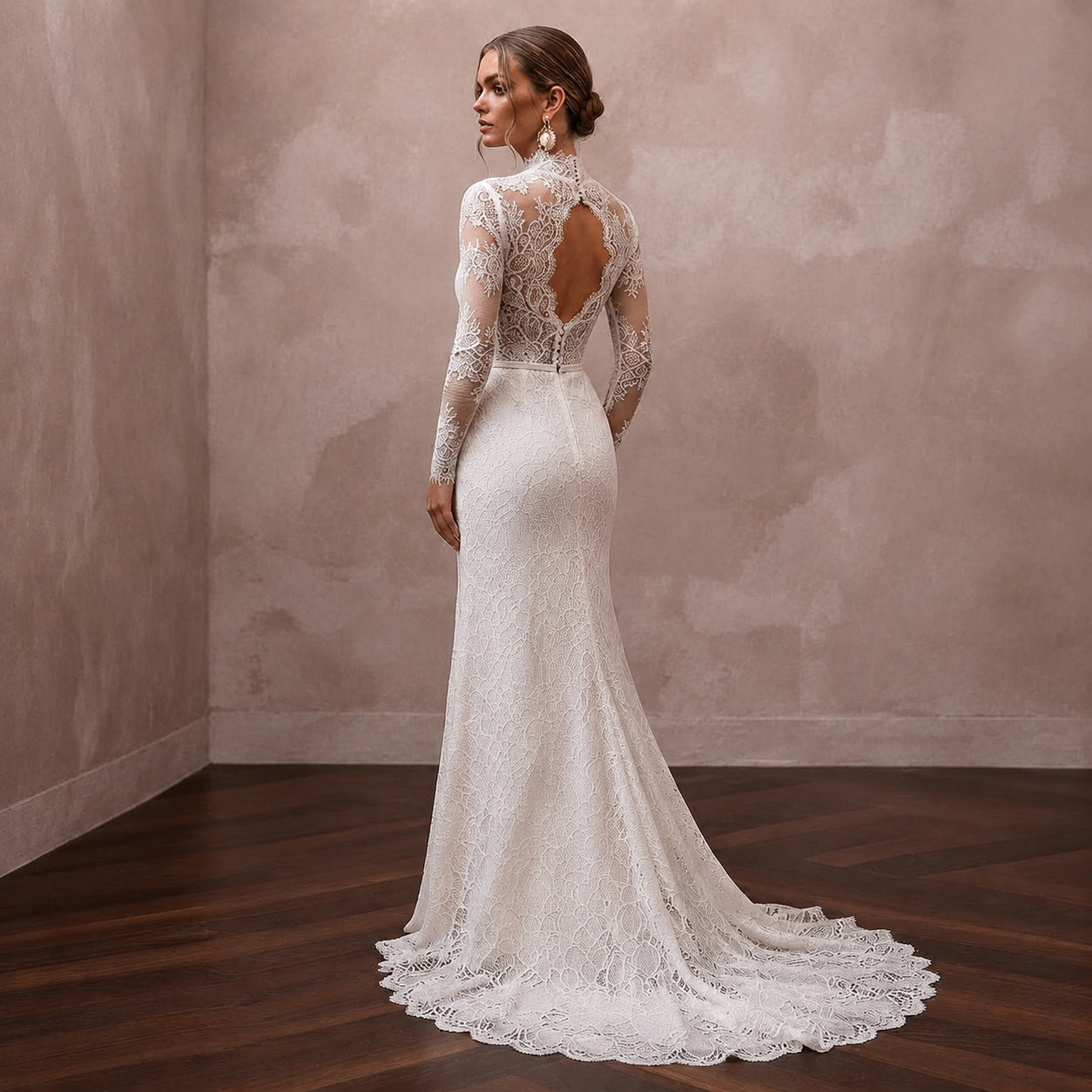 Romantic Ivory Lace Long Sleeve Sheath for Winter Rehearsal Secondary image