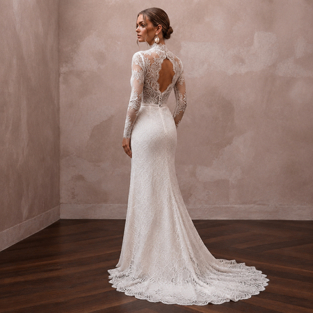 Romantic Ivory Lace Long Sleeve Sheath for Winter Rehearsal