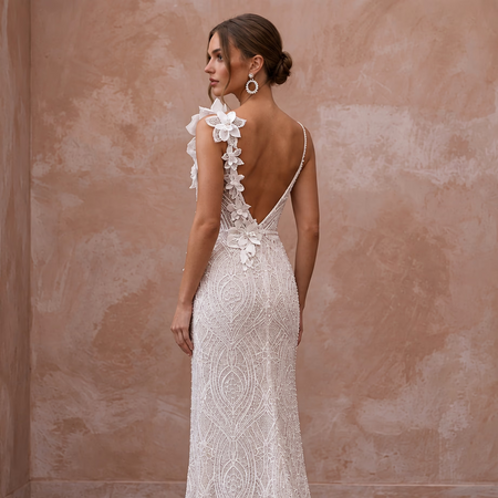 Romantic Ivory Lace Sheath Bridal Dress for Post-Elopement Celebration
