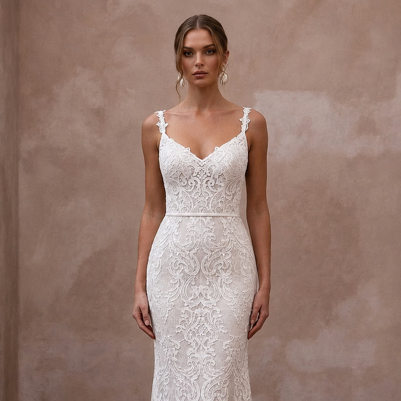 Romantic Ivory Lace Sheath for Post - Elopement Celebration - Apparel & Accessories > Clothing > Wedding & Bridal Party Dresses > Wedding Dresses - Mignonette Bridal