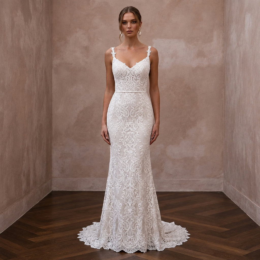 Romantic Ivory Lace Sheath for Post - Elopement Celebration - Apparel & Accessories > Clothing > Wedding & Bridal Party Dresses > Wedding Dresses - Mignonette Bridal