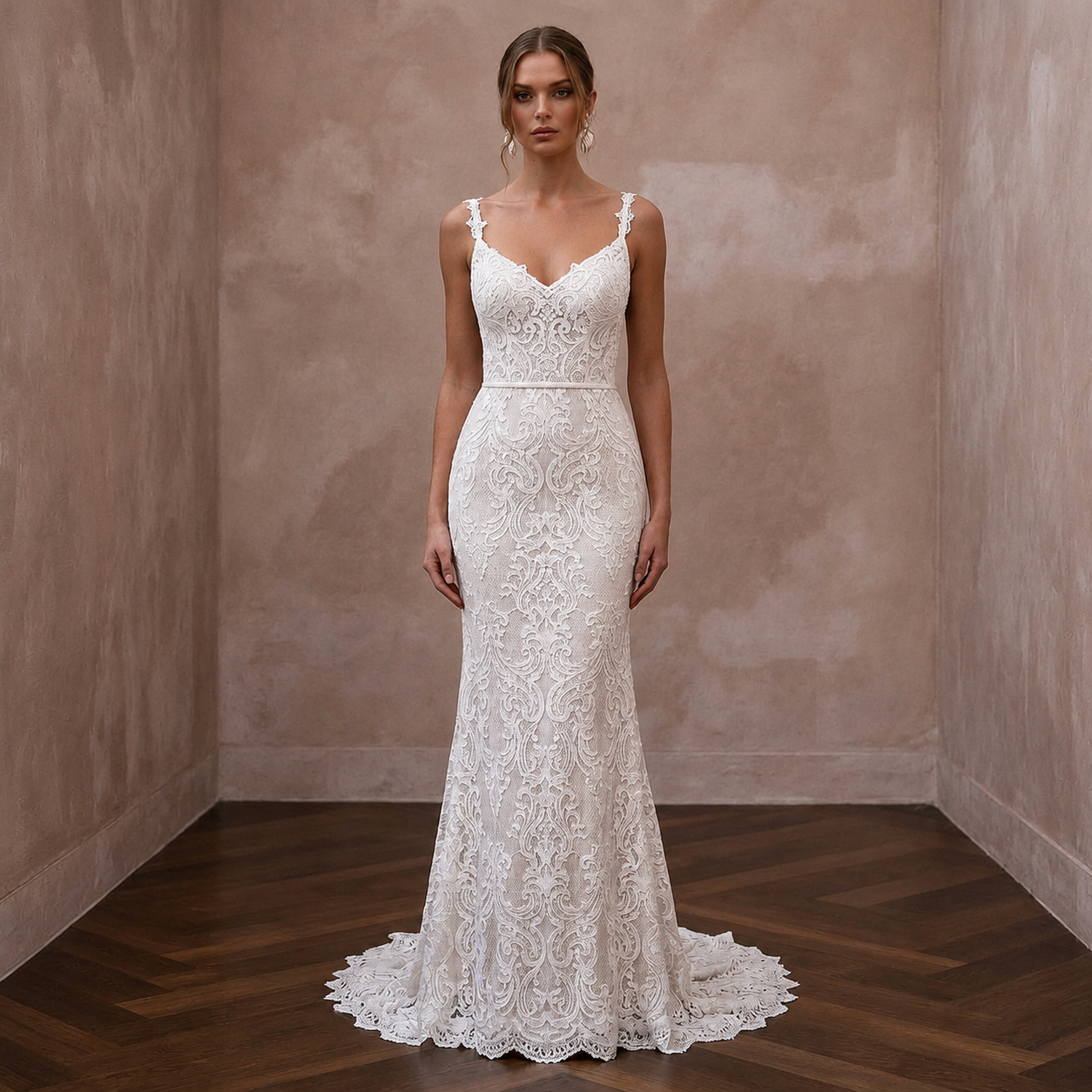 Romantic Ivory Lace Sheath for Post-Elopement Celebration