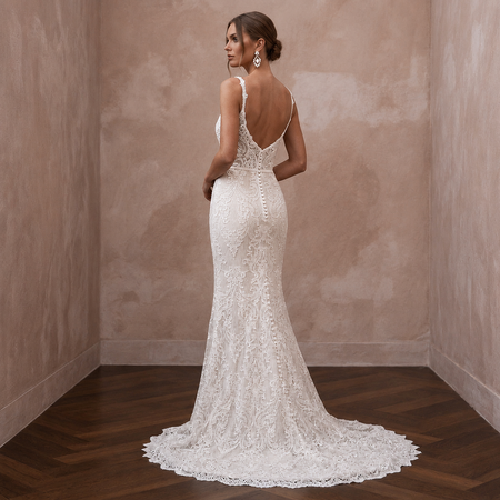 Romantic Ivory Lace Sheath for Post-Elopement Celebration