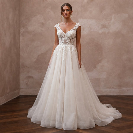 Romantic Ivory Tulle Ball Gown Bridal Dress for Courthouse Wedding - Apparel & Accessories > Clothing > Wedding & Bridal Party Dresses > Wedding Dresses - Mignonette Bridal