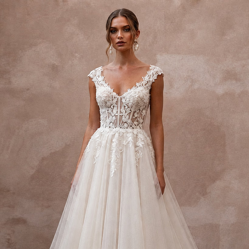 Romantic Ivory Tulle Ball Gown Bridal Dress for Courthouse Wedding - Apparel & Accessories > Clothing > Wedding & Bridal Party Dresses > Wedding Dresses - Mignonette Bridal