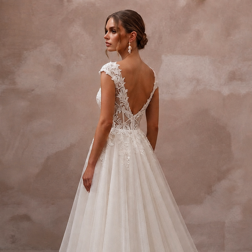 Romantic Ivory Tulle Ball Gown Bridal Dress for Courthouse Wedding