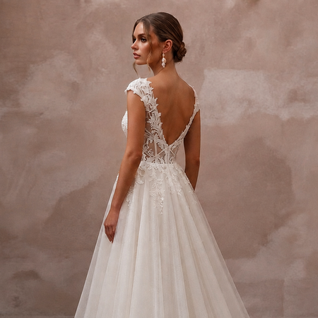 Romantic Ivory Tulle Ball Gown Bridal Dress for Courthouse Wedding
