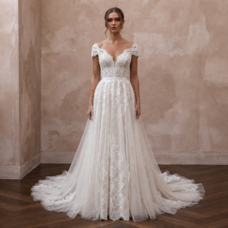 Romantic Lace A-Line Wedding Dress with V-Neck