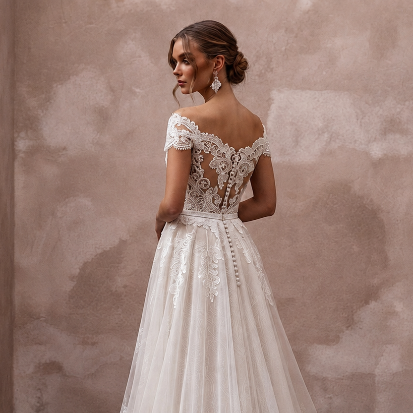 Romantic Lace A-Line Wedding Dress with V-Neck