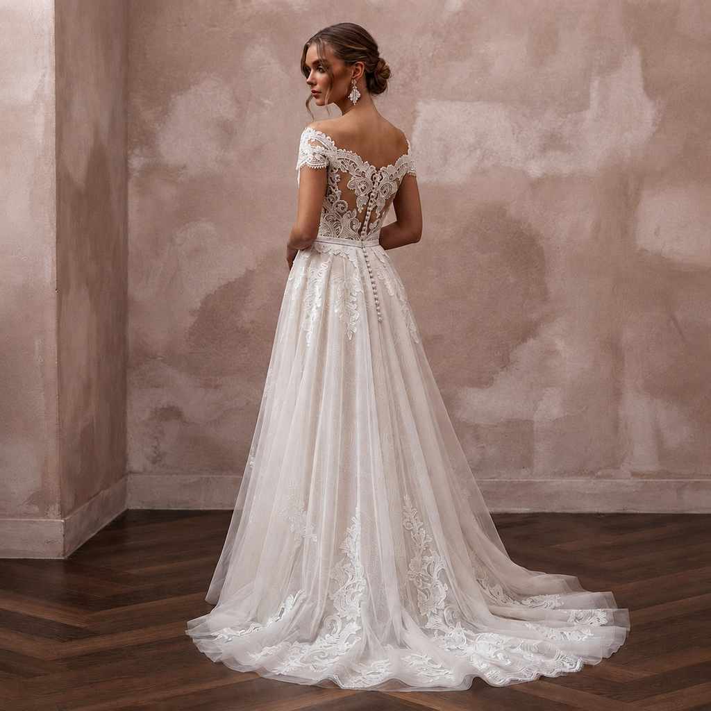 Romantic Lace A-Line Wedding Dress with V-Neck