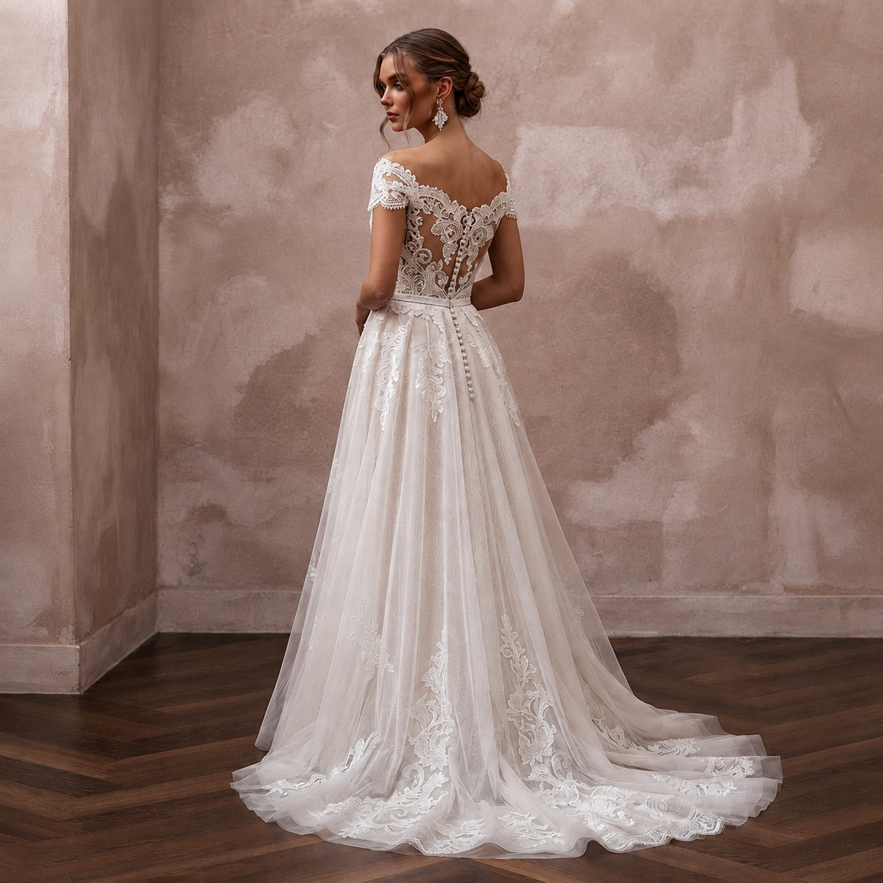 Romantic Lace A-Line Wedding Dress with V-Neck
