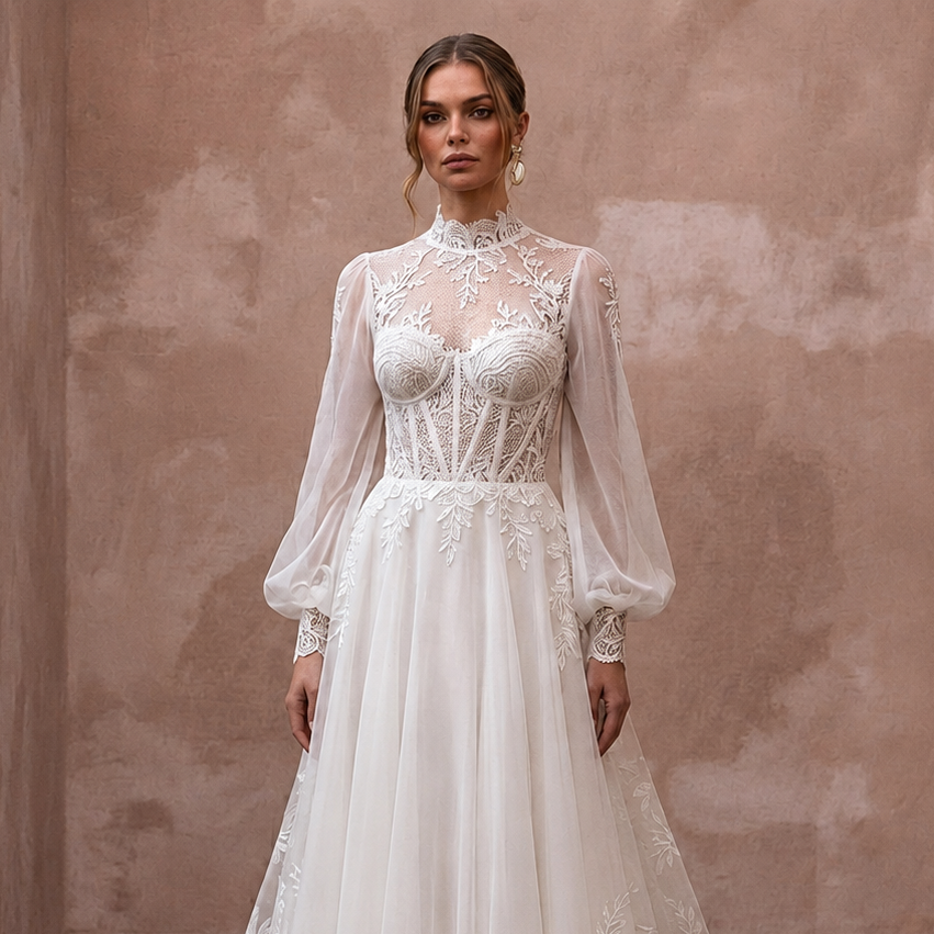 Romantic Lace Bridal Dress for a Destination Vineyard Wedding