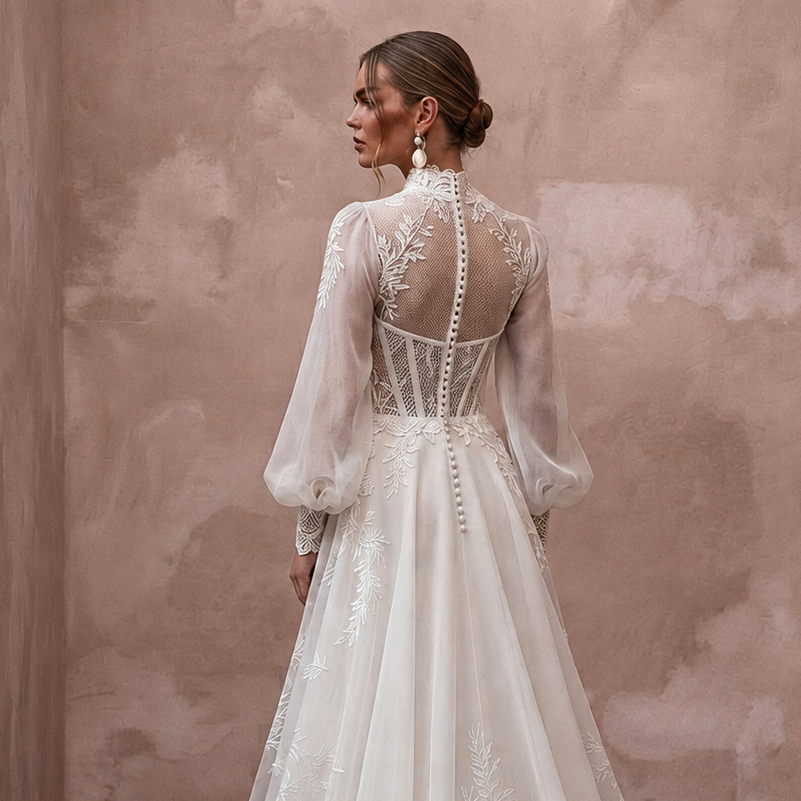 Romantic Lace Bridal Dress for a Destination Vineyard Wedding