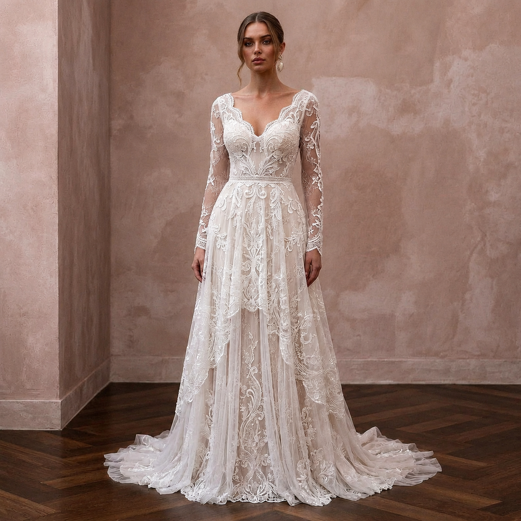 Romantic Lace Bridal Dress for an Intimate Garden Wedding