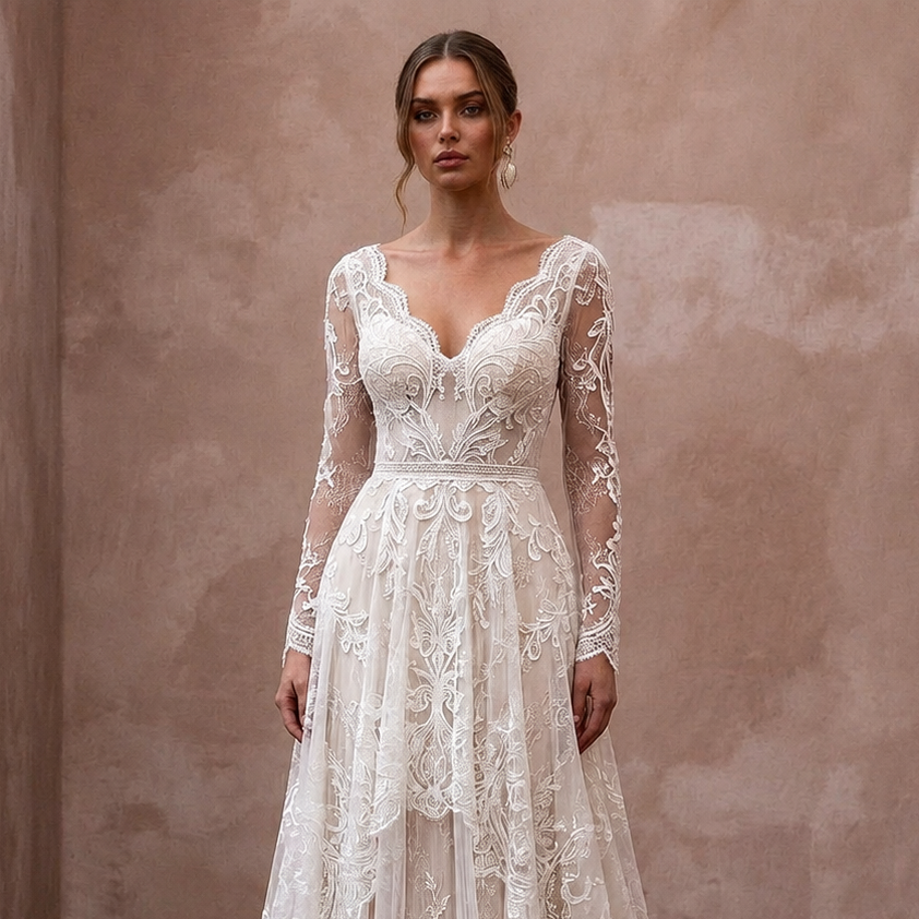 Romantic Lace Bridal Dress for an Intimate Garden Wedding