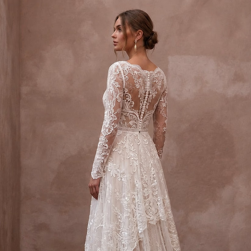 Romantic Lace Bridal Dress for an Intimate Garden Wedding - Apparel & Accessories > Clothing > Wedding & Bridal Party Dresses > Wedding Dresses - Mignonette Bridal