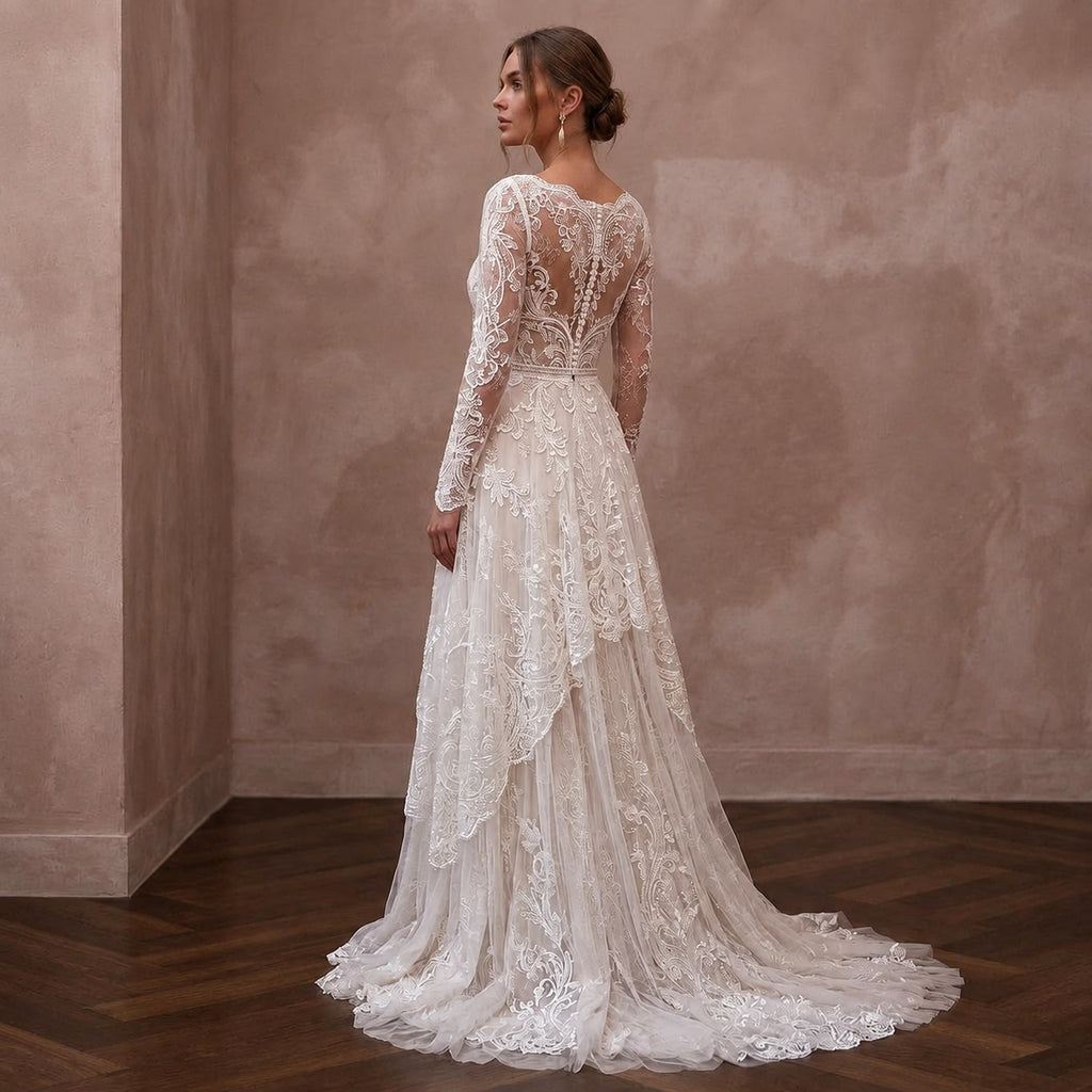 Romantic Lace Bridal Dress for an Intimate Garden Wedding - Apparel & Accessories > Clothing > Wedding & Bridal Party Dresses > Wedding Dresses - Mignonette Bridal