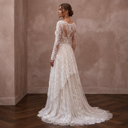 Romantic Lace Bridal Dress for an Intimate Garden Wedding - Apparel & Accessories > Clothing > Wedding & Bridal Party Dresses > Wedding Dresses - Mignonette Bridal