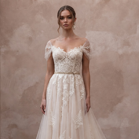 Romantic Lace Bridal Dress with Chapel Train for a Forest Wedding