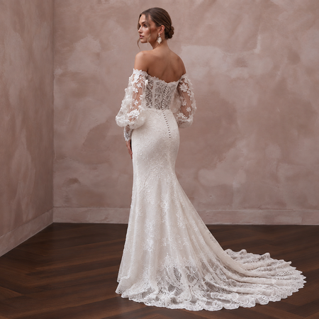 Romantic Lace Bridal Dress with Floral Sleeves