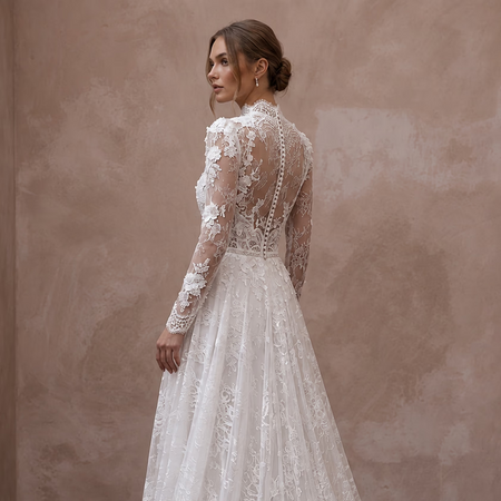 Romantic Lace Bridal Dress with Long Sleeves for a Church Wedding