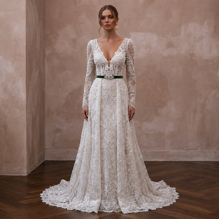 Romantic Lace Bridal Gown for a Christmas Eve Wedding