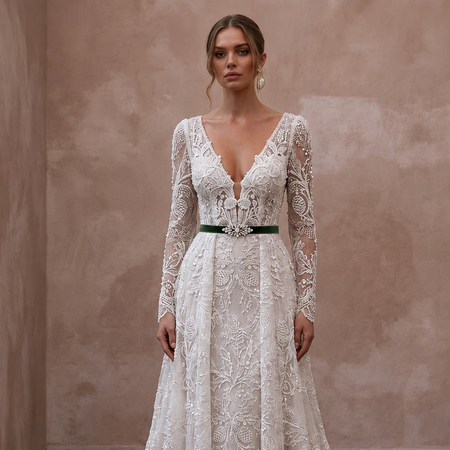 Romantic Lace Bridal Gown for a Christmas Eve Wedding