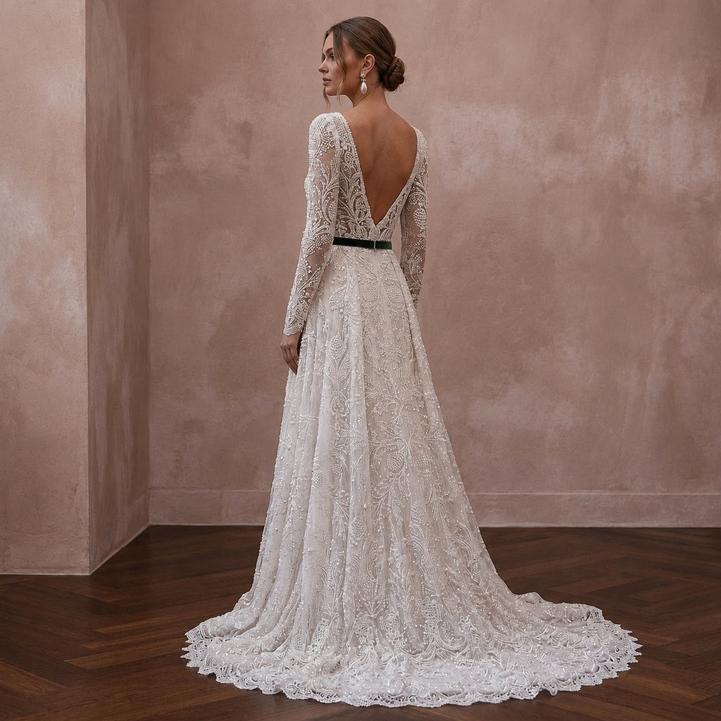 Romantic Lace Bridal Gown for a Christmas Eve Wedding