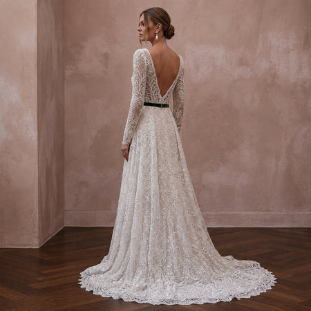 Romantic Lace Bridal Gown for a Christmas Eve Wedding