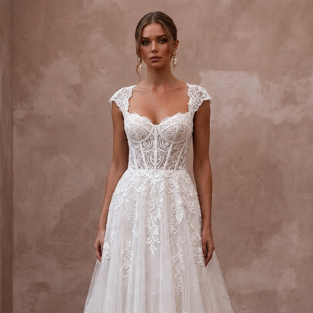 Romantic Lace Corset Wedding Dress with A-Line Silhouette