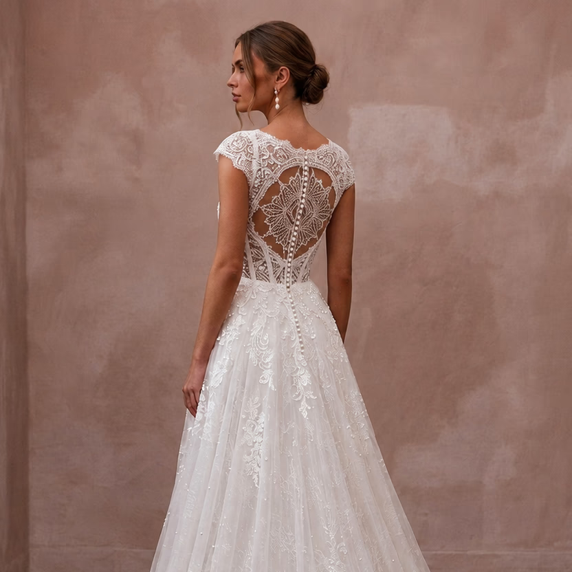 Romantic Lace Corset Wedding Dress with A-Line Silhouette