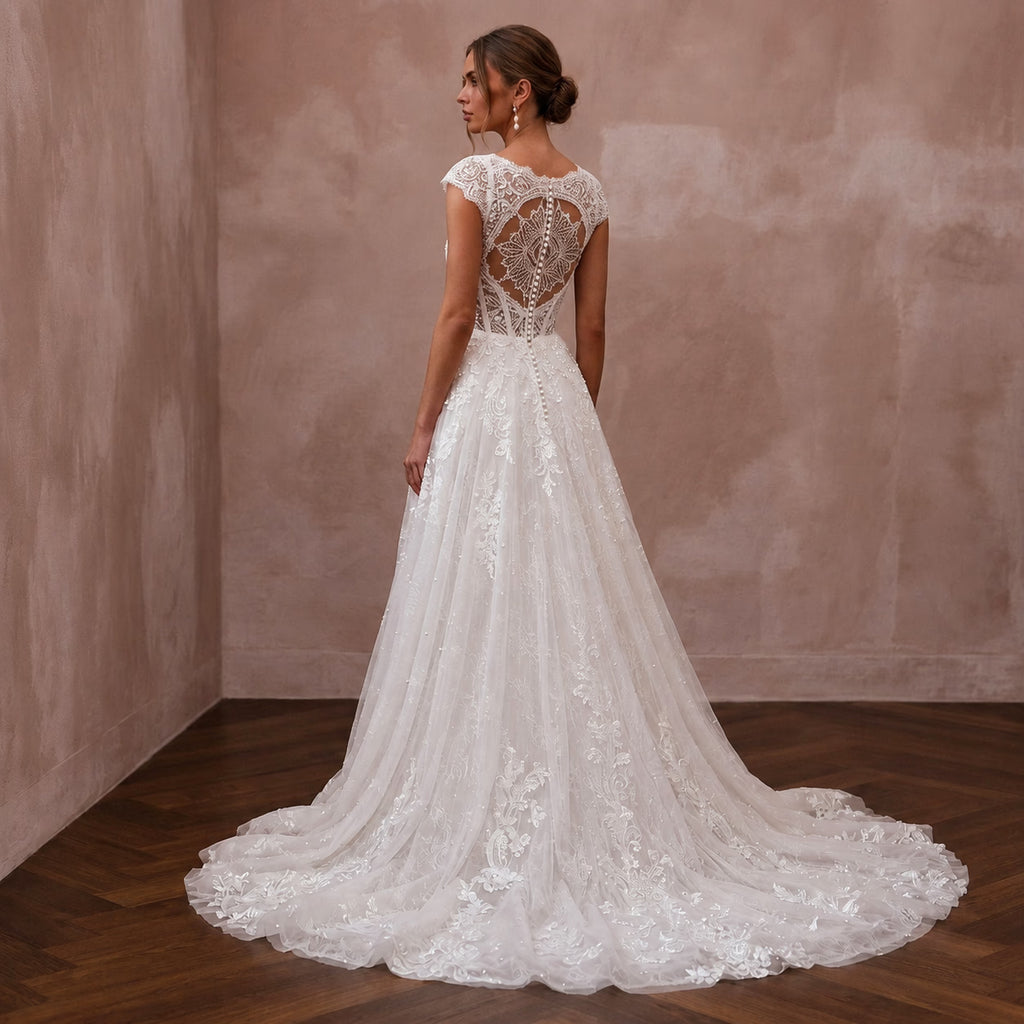 Romantic Lace Corset Wedding Dress with A-Line Silhouette