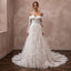 White lace off-shoulder A-line wedding dress with embroidered bodice and long sleeves