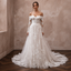 White lace off-shoulder A-line wedding dress with embroidered bodice and long sleeves