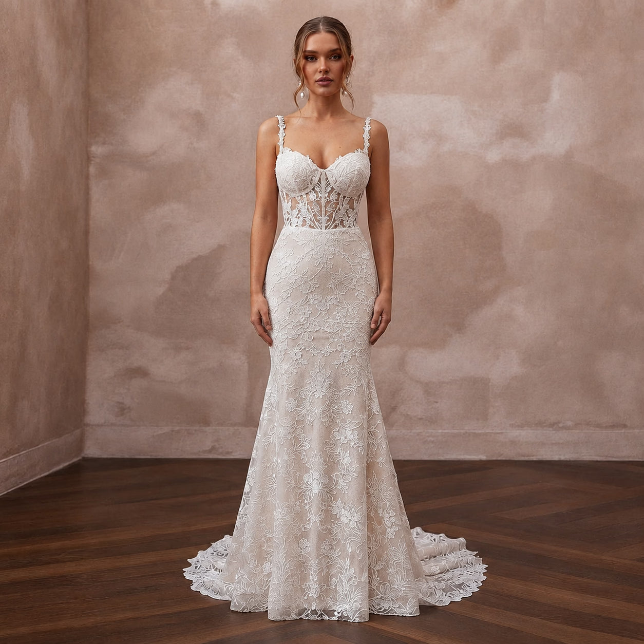 Romantic Lace Open Back Wedding Dress with Mermaid Silhouette