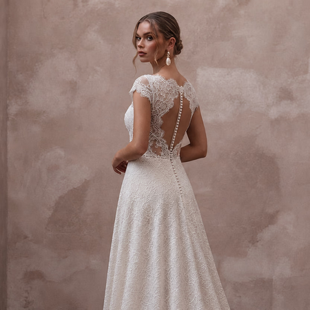 Romantic Lace Wedding Dress for a Vineyard Wedding - Apparel & Accessories > Clothing > Wedding & Bridal Party Dresses > Wedding Dresses - Mignonette Bridal