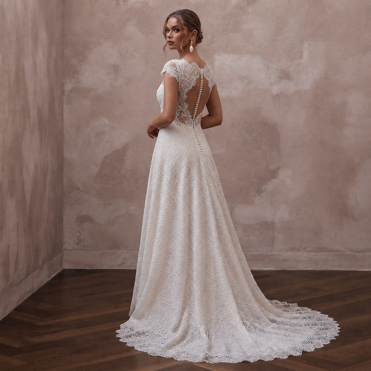 Romantic Lace Wedding Dress for a Vineyard Wedding - Apparel & Accessories > Clothing > Wedding & Bridal Party Dresses > Wedding Dresses - Mignonette Bridal