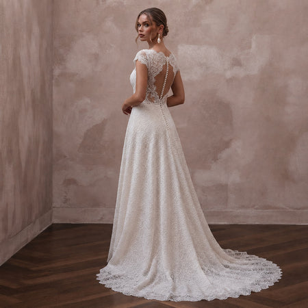 Romantic Lace Wedding Dress for a Vineyard Wedding - Apparel & Accessories > Clothing > Wedding & Bridal Party Dresses > Wedding Dresses - Mignonette Bridal