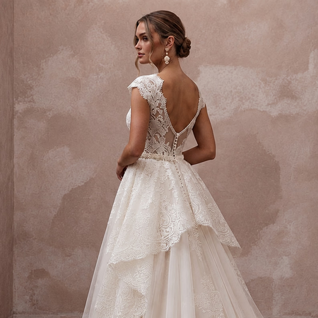 Romantic Lace Wedding Dress with Detachable Train and A-Line Silhouette