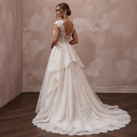 Romantic Lace Wedding Dress with Detachable Train and A-Line Silhouette