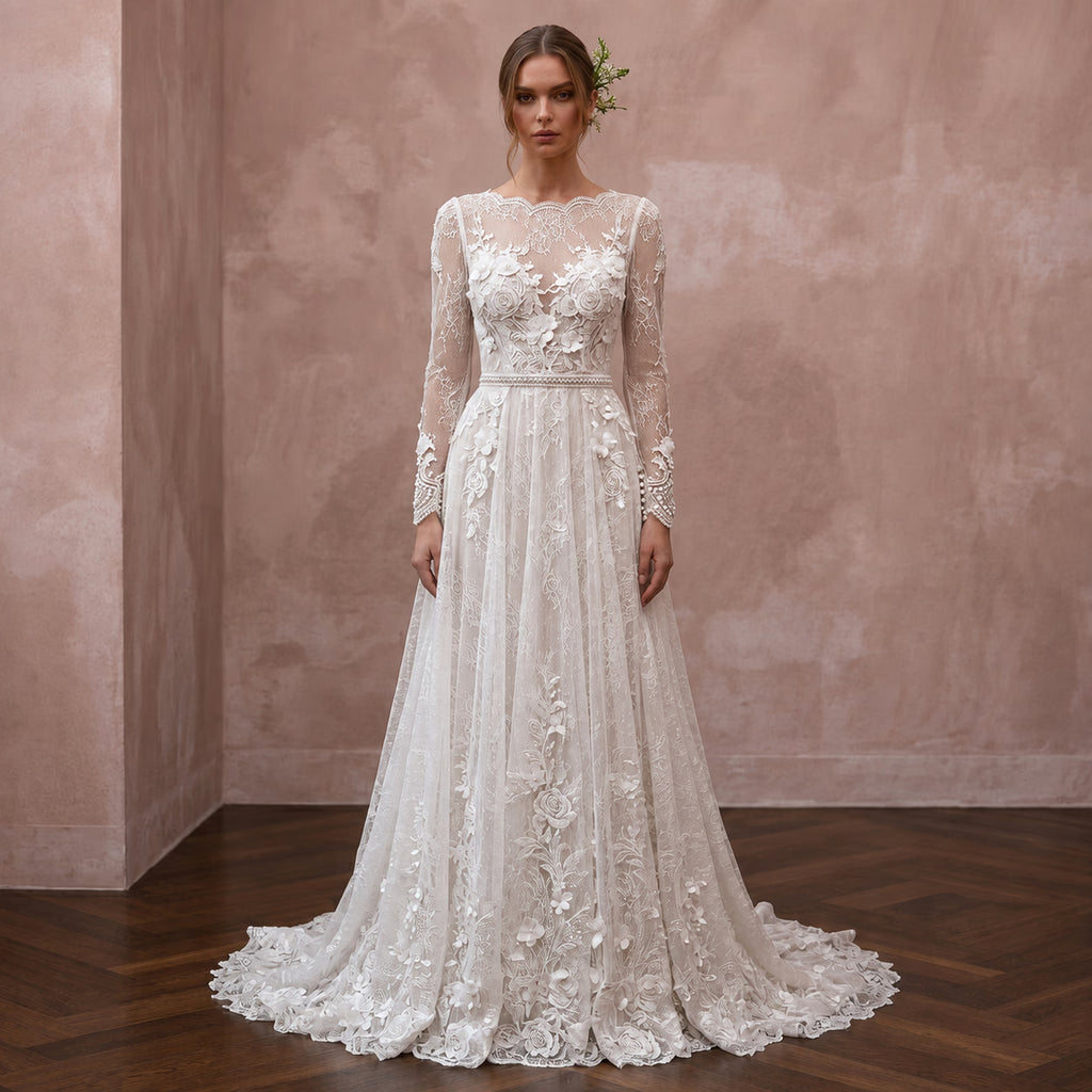 Romantic Lace Wedding Gown for an April Wedding