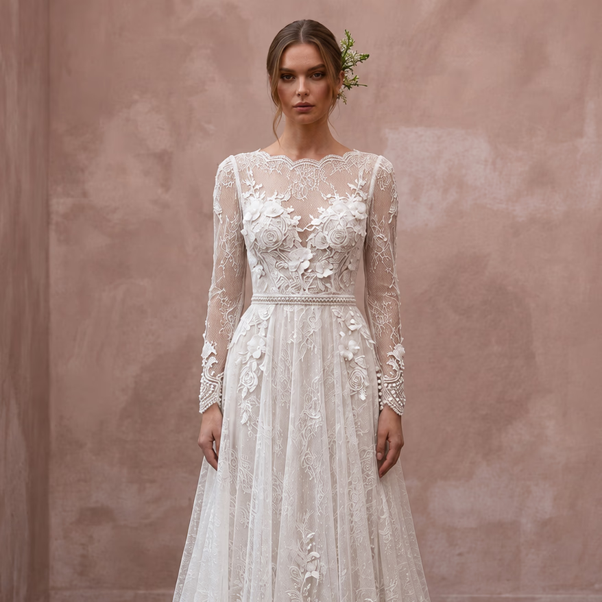 Romantic Lace Wedding Gown for an April Wedding
