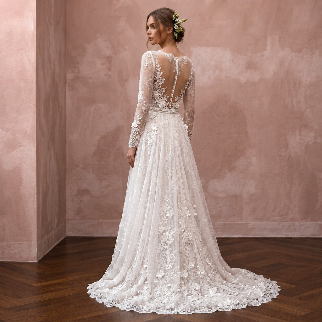 Romantic Lace Wedding Gown for an April Wedding