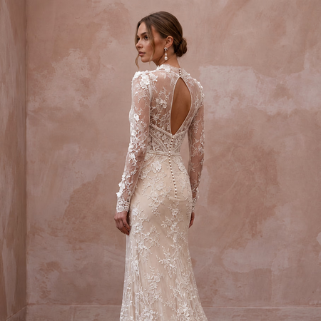Romantic Nude Illusion Lace Bridal Gown for Civil Elopement