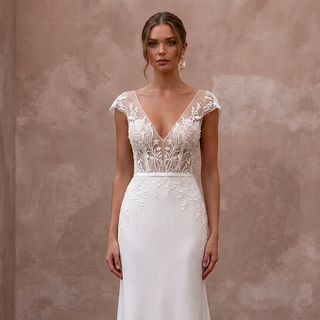 Romantic Nude Illusion Lace Gown for Civil Elopement - Apparel & Accessories > Clothing > Wedding & Bridal Party Dresses > Wedding Dresses - Mignonette Bridal