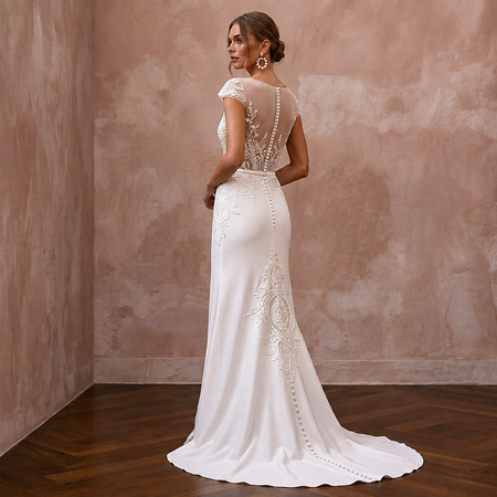 Romantic Nude Illusion Lace Gown for Civil Elopement