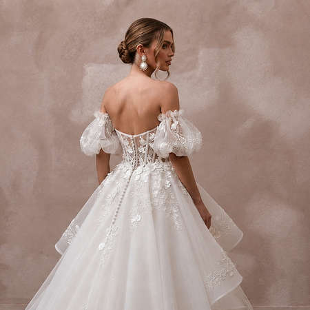 Romantic Organza Ball Gown Bridal Dress with Detachable Train