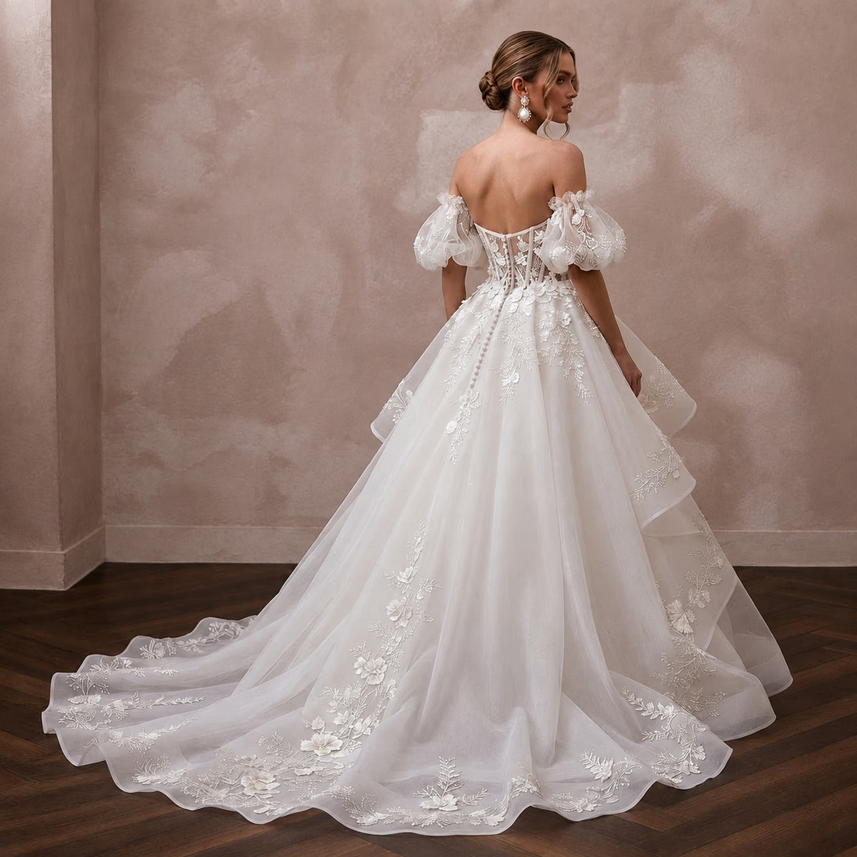 Romantic Organza Ball Gown Bridal Dress with Detachable Train - Apparel & Accessories > Clothing > Wedding & Bridal Party Dresses > Wedding Dresses - Mignonette Bridal