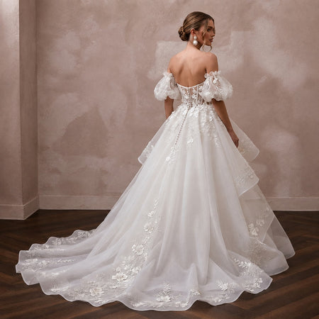 Romantic Organza Ball Gown Bridal Dress with Detachable Train - Apparel & Accessories > Clothing > Wedding & Bridal Party Dresses > Wedding Dresses - Mignonette Bridal